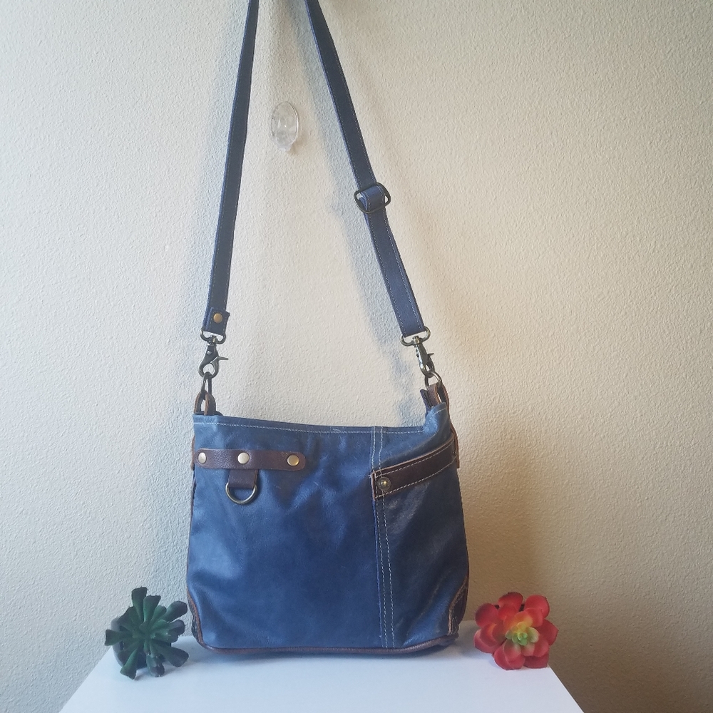 Myra Bag Blue and Brown Shoulder Bag